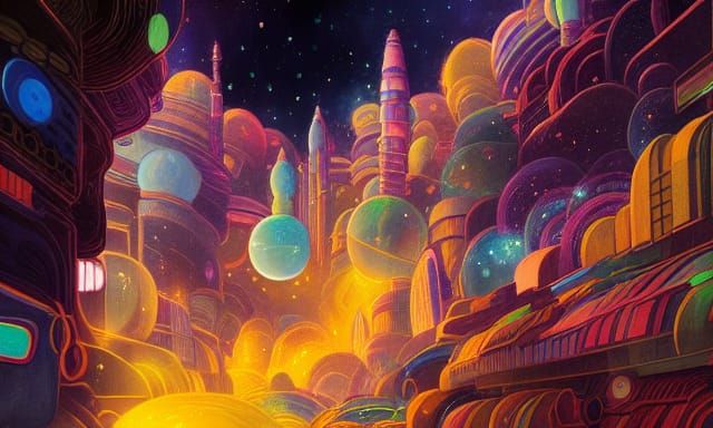 Colorful Cosmic City in Outer Space