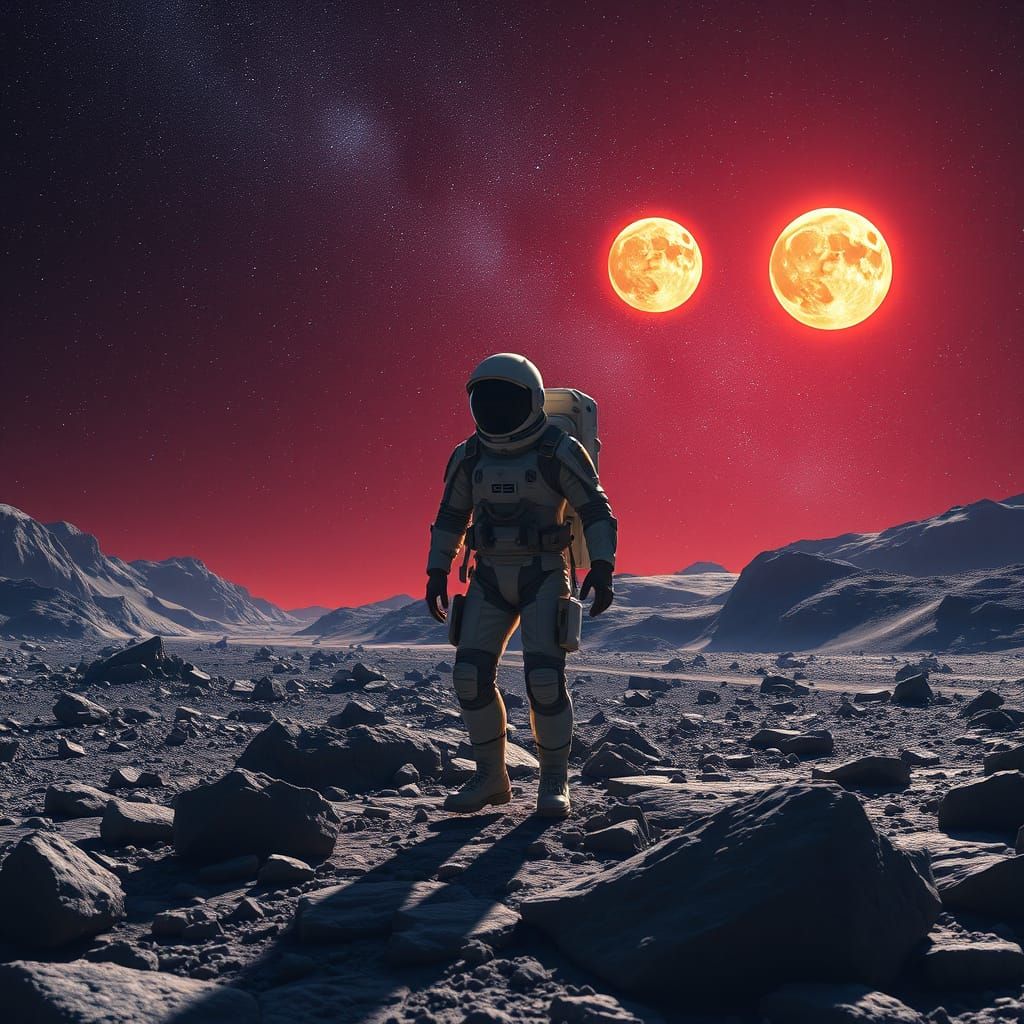 Brave Explorer in a Distant Twin Suns Setting, Inspired by S...