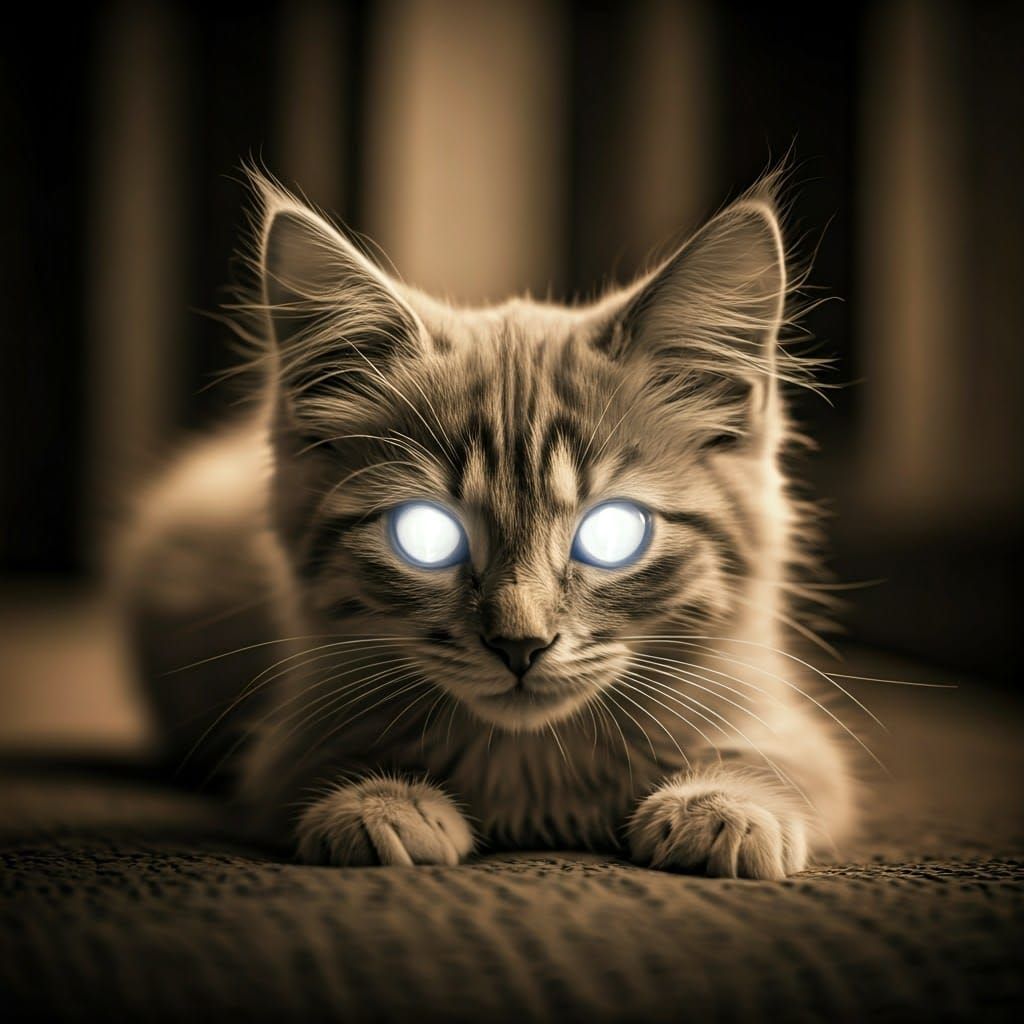 Ethereal Kitten Ghost in Sepia Photo