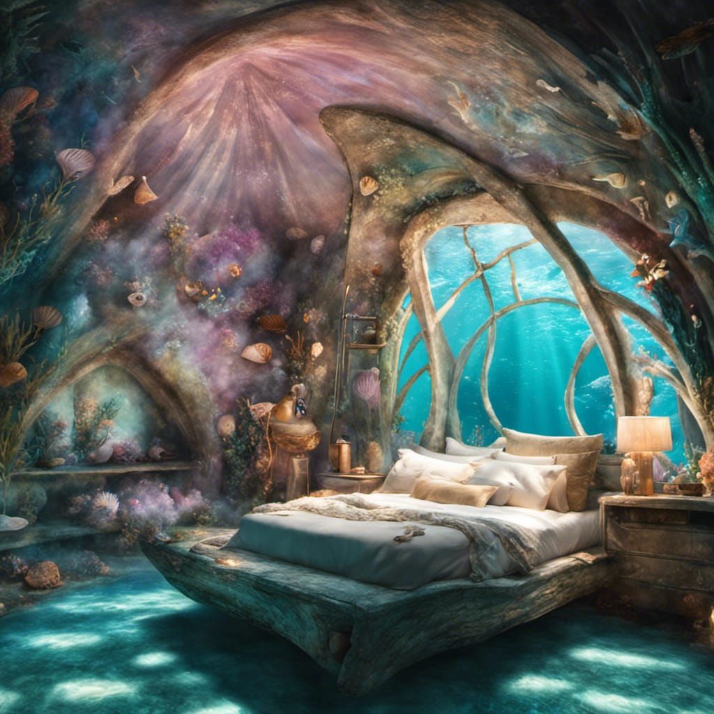 Underwater Mermaid Dream in Seashell Bed