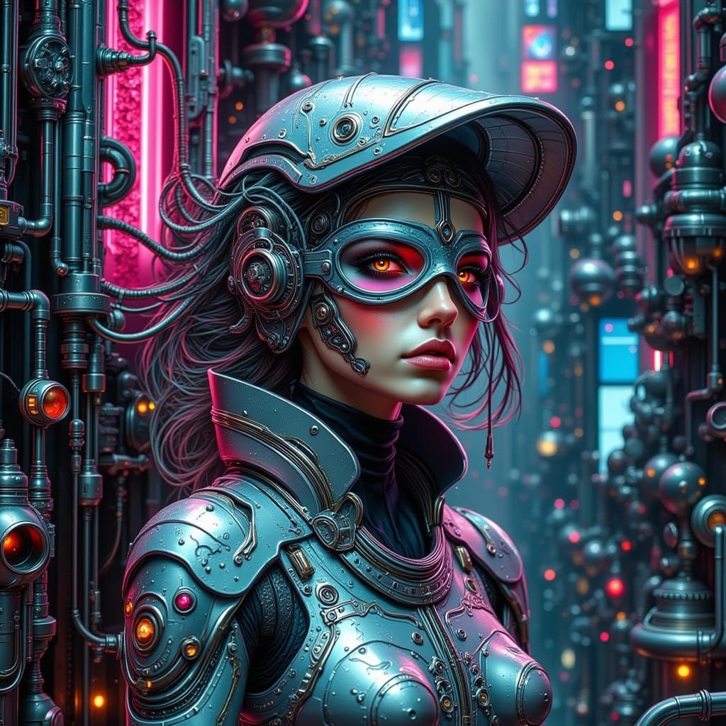 Cyberpunk Fae in a Gritty Metallic Landscape