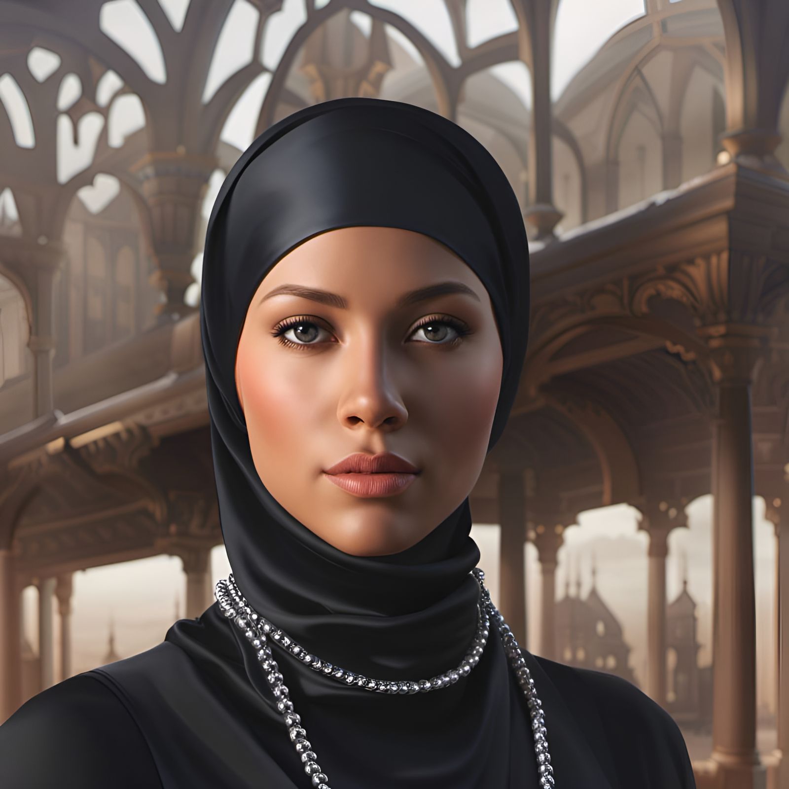 German Woman in Hijab: Hyperdetailed Art Portrait