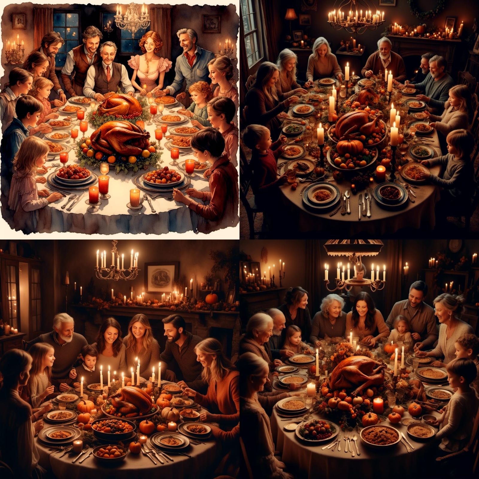 Thanksgiving Dinner with Extended Family in Superrealism