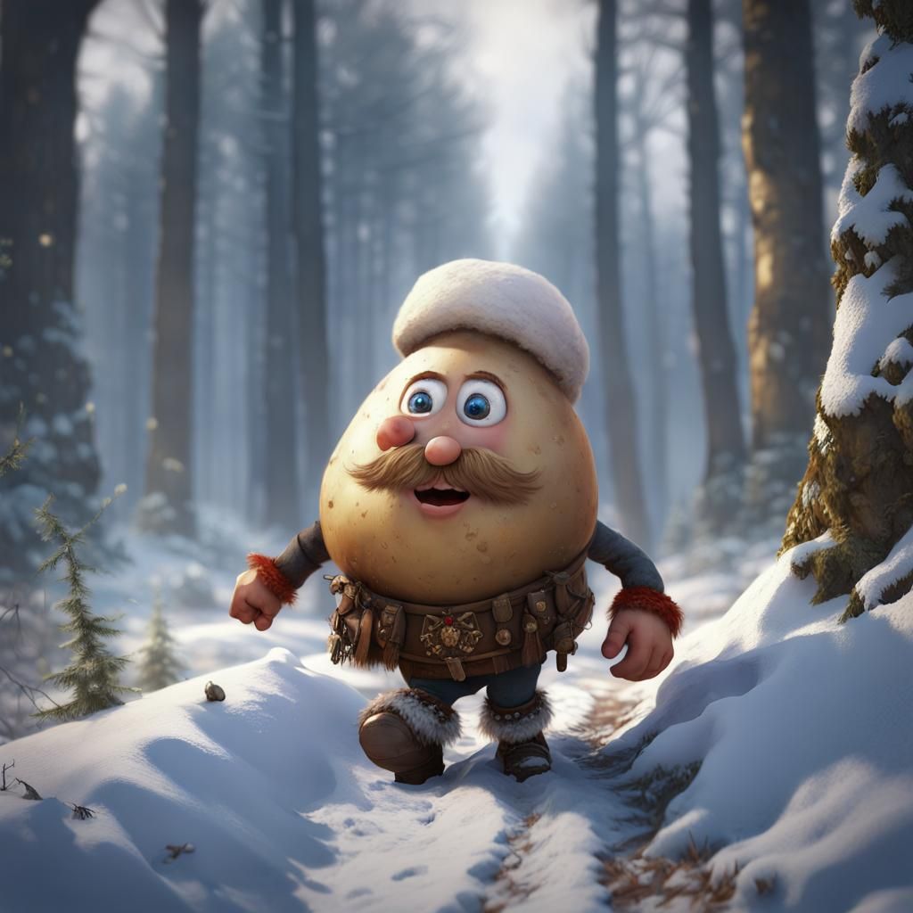 Cossack Potato in Snowy Woods: Digital Art