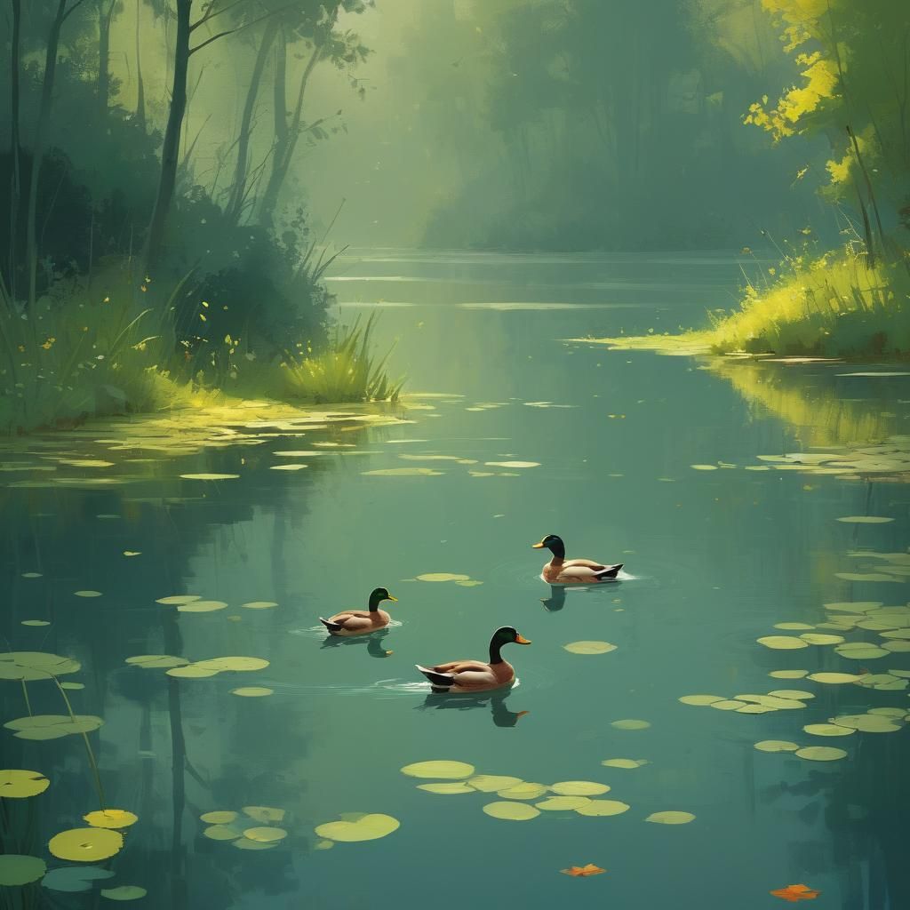 Ducks on a Pond: Digital Illustration