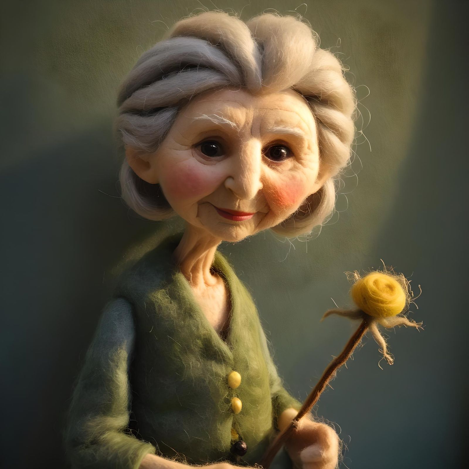 Needle-Felted Sculpture of an Older Woman