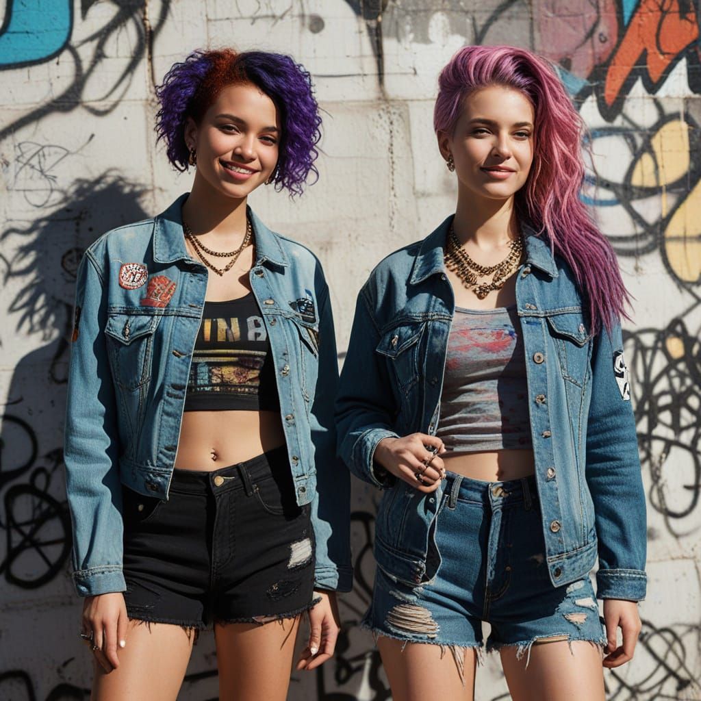 Vibrant Grunge Women Against Graffiti Wall