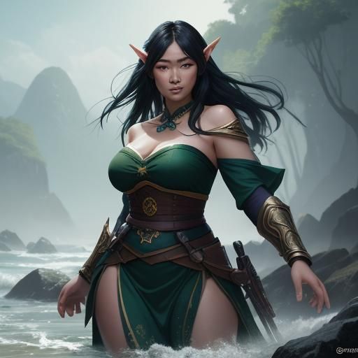 Fantasy Elf Portrait in Hyperdetailed Art Nouveau Style