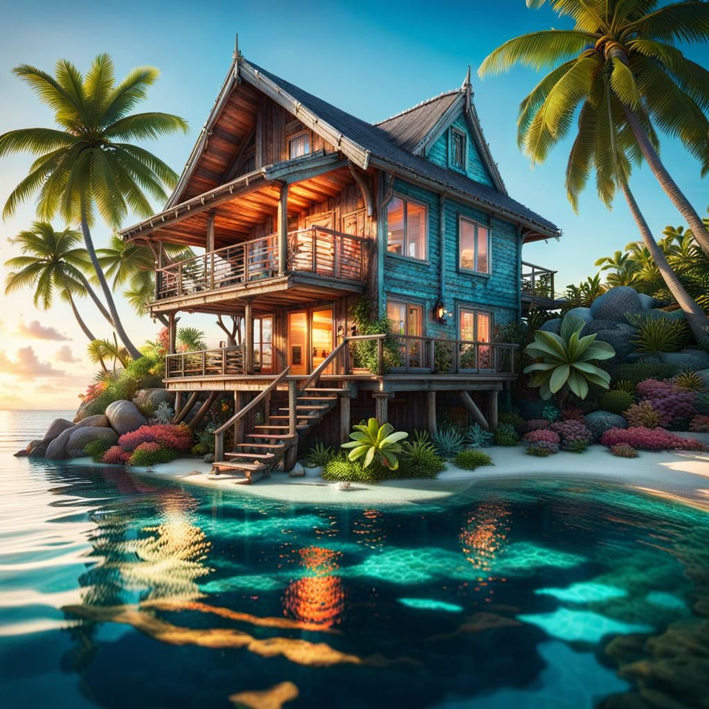 Paradise Island Beach House at Sunset
