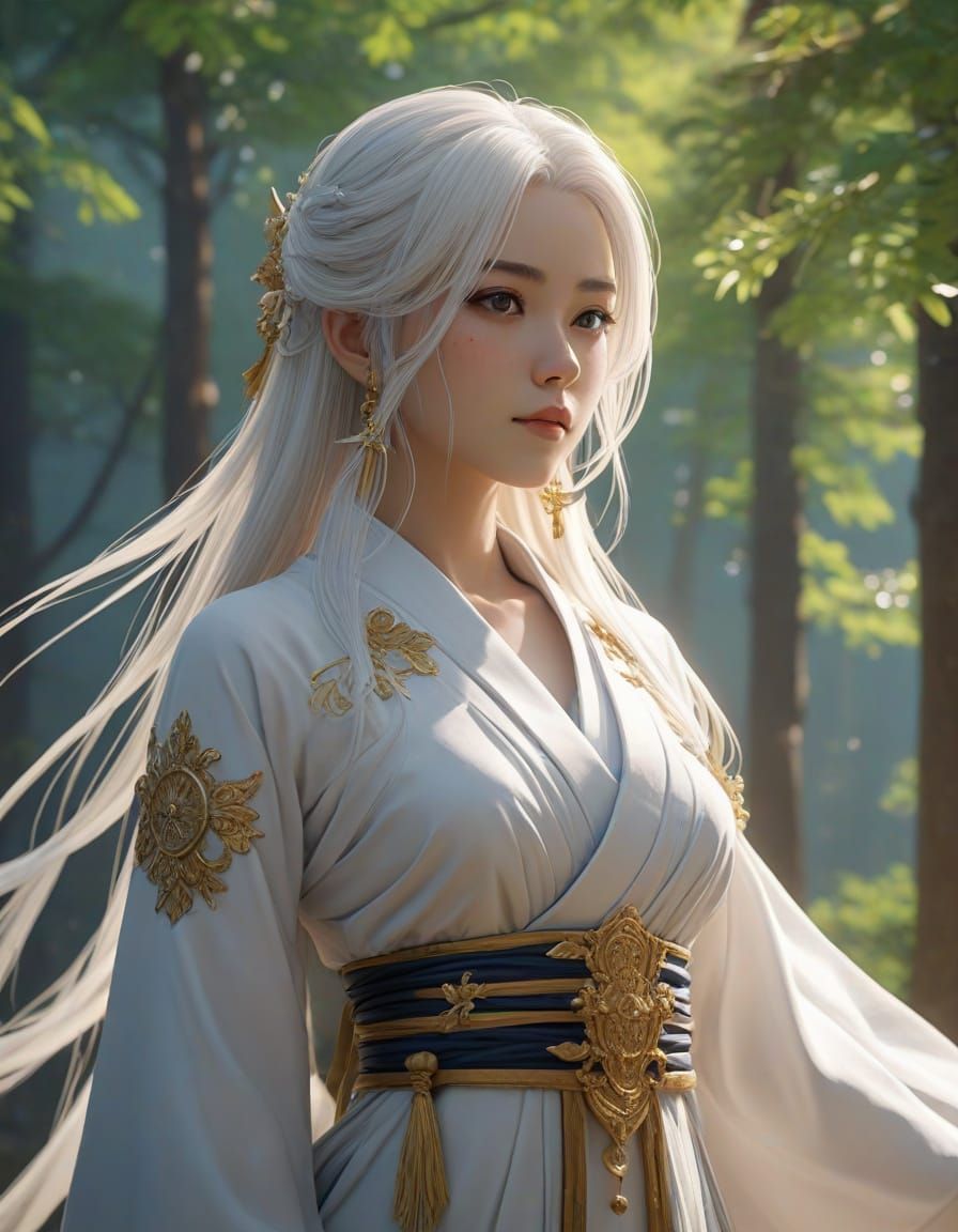 Goddess in Serene Japanese Forest, Inspired by Makoto Shinka...