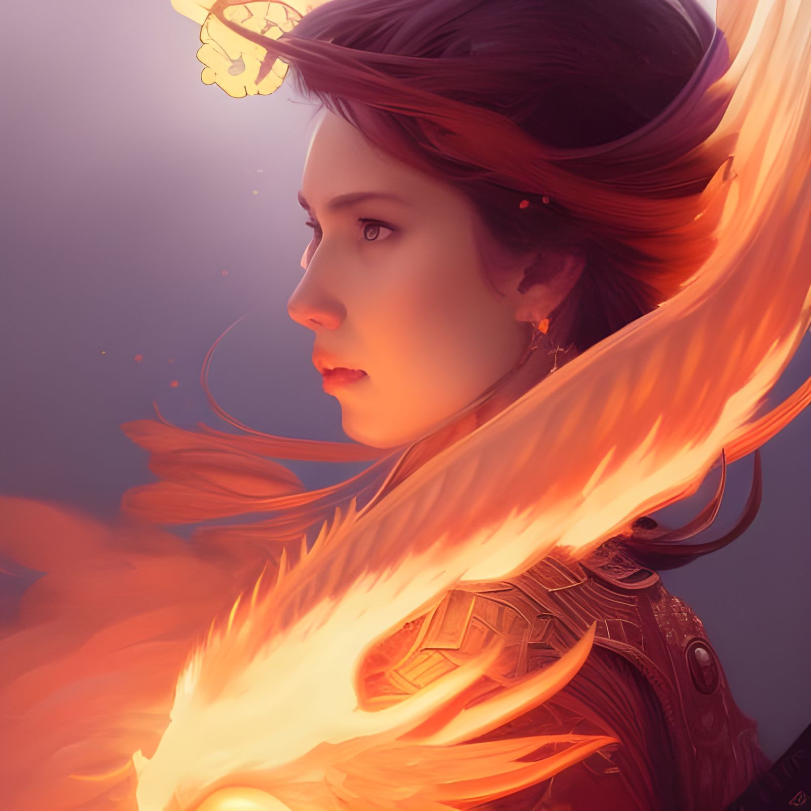 Woman with Sword and Phoenix: Hyperdetailed Portrait