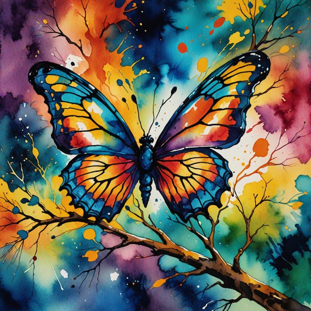 Iridescent Butterfly Portal in Expressionist Watercolor