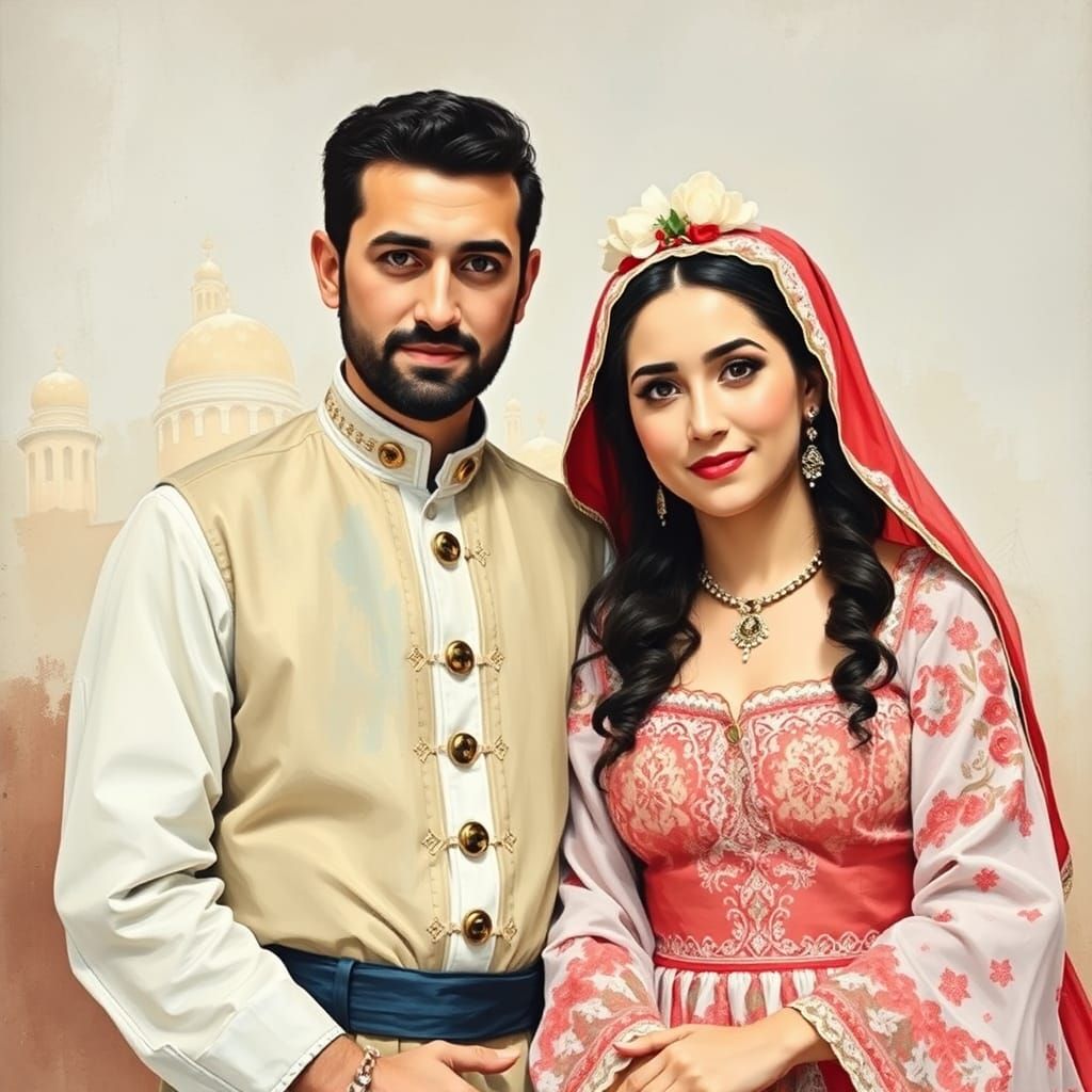 Turkish Couple in Traditional Wedding Clothes