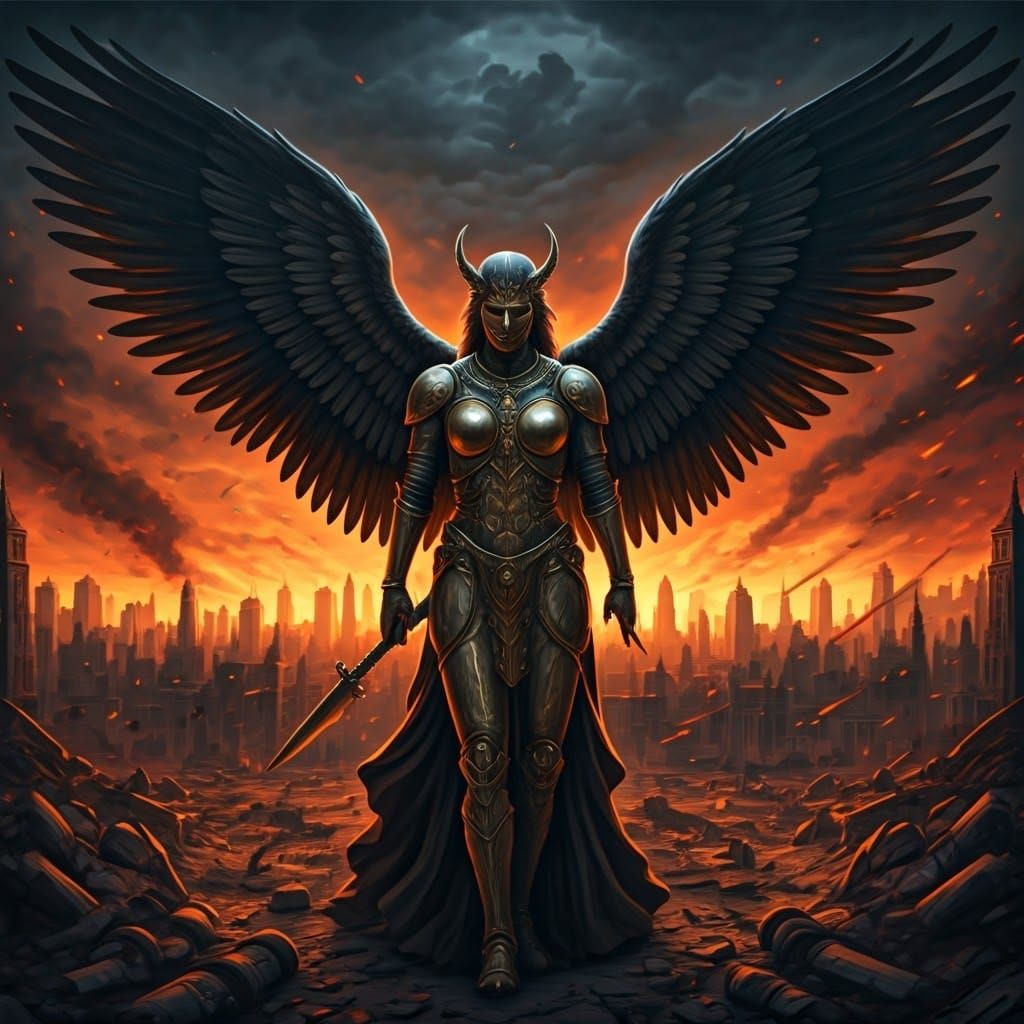 War Angel Descends Upon a Burning Metropolis