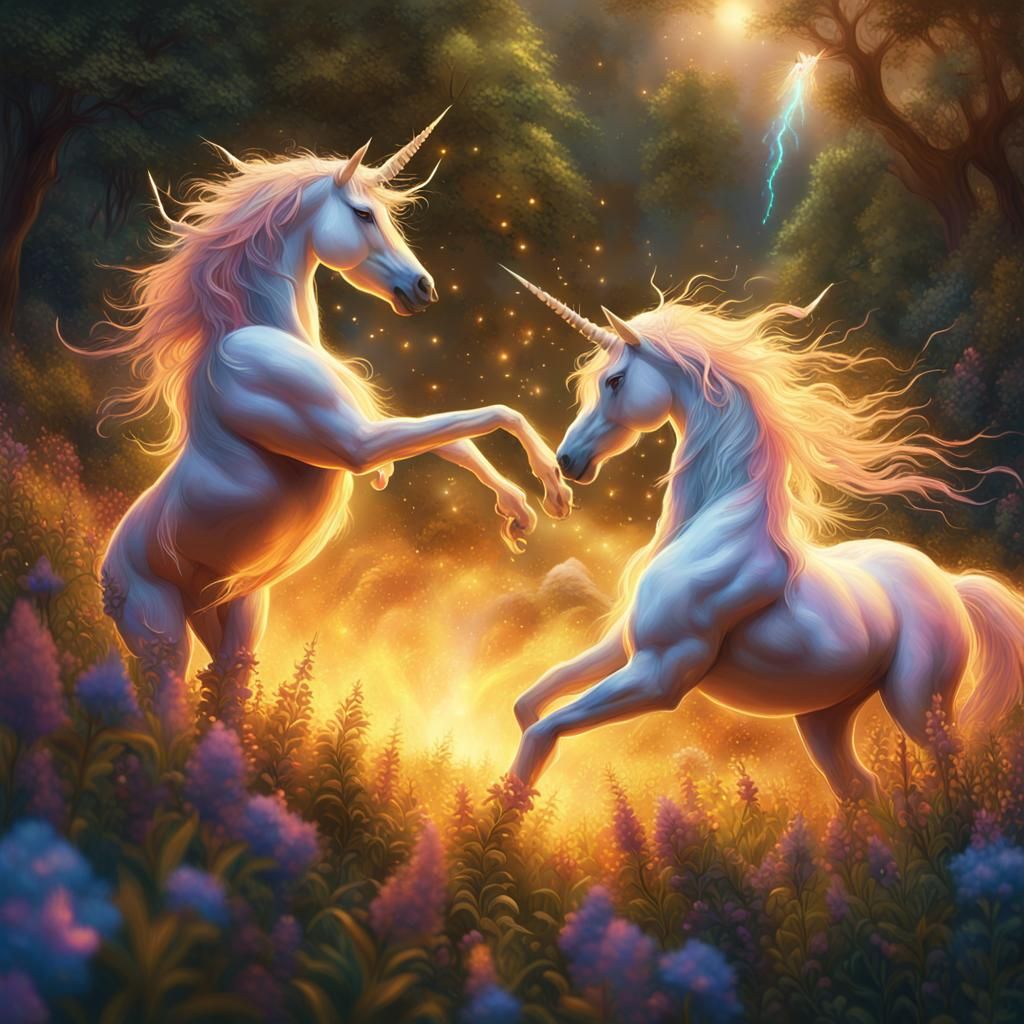 Unicorn Collision Sparks Life: Ethereal Concept Art