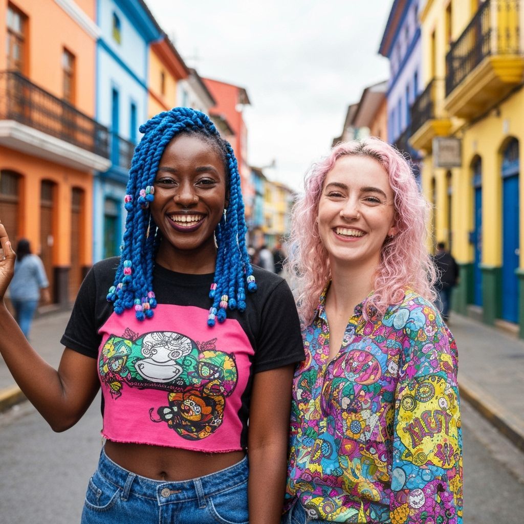 Smiling Women in Ecuadorian Streetwear Style