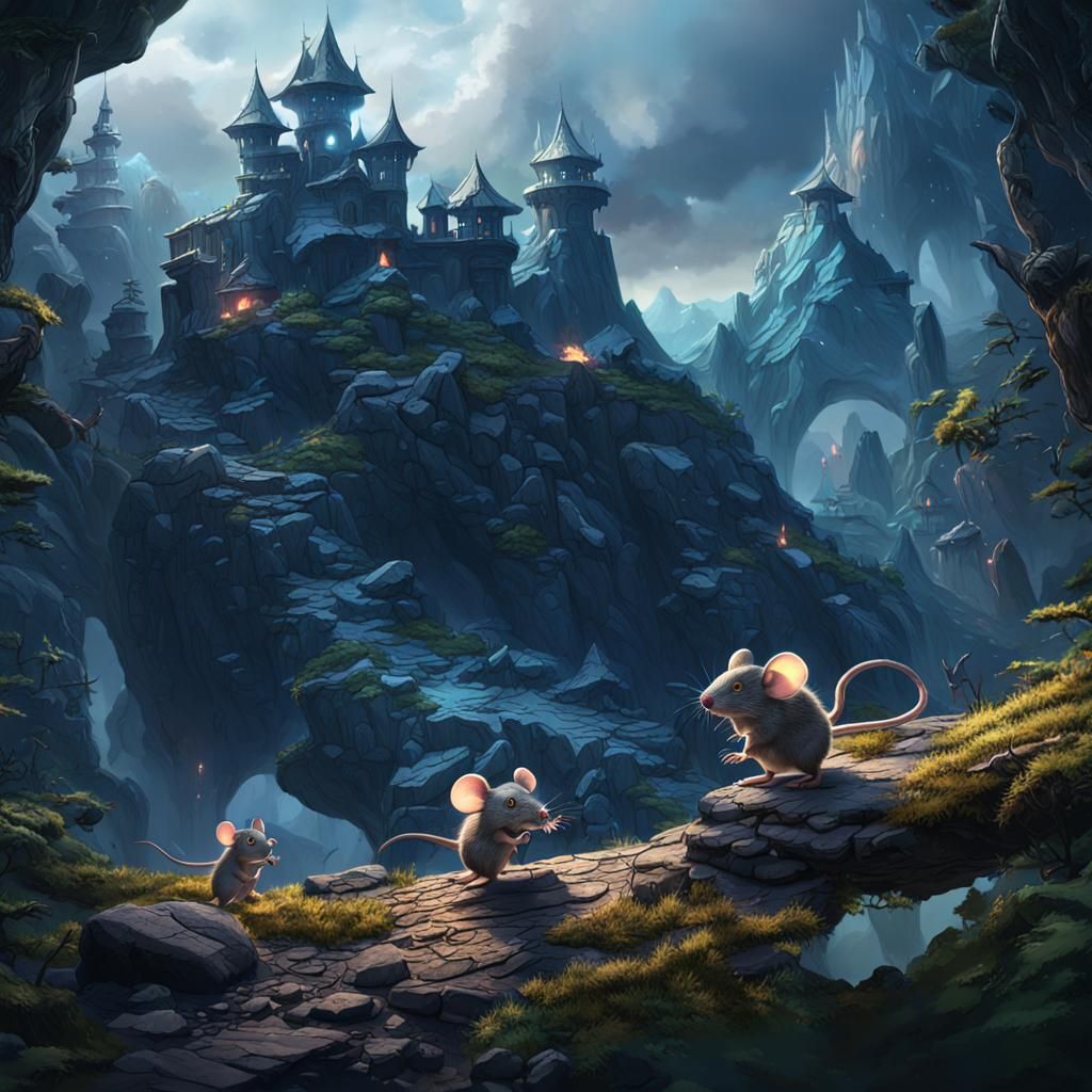 Mice Battle on Mountain: Detailed Matte Painting