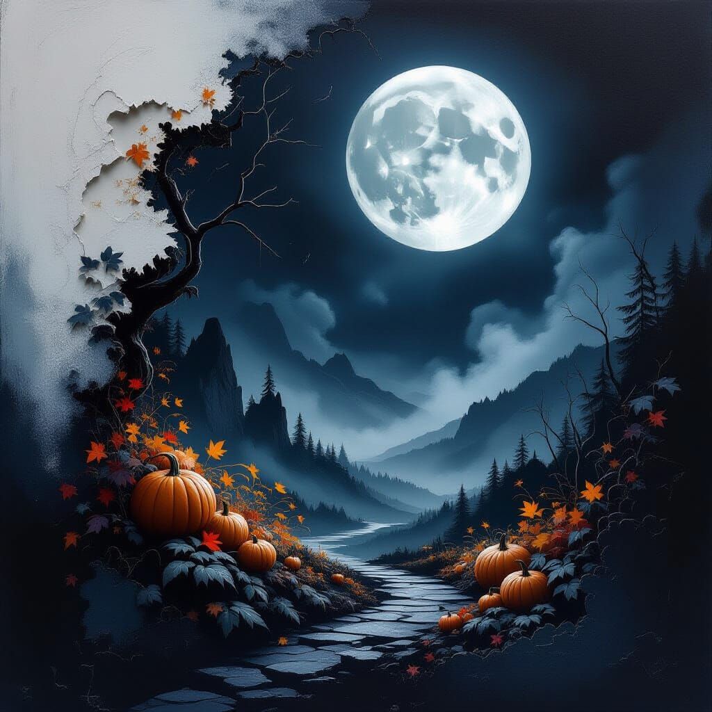 Mabon Autumn Equinox Abstract in Black and White