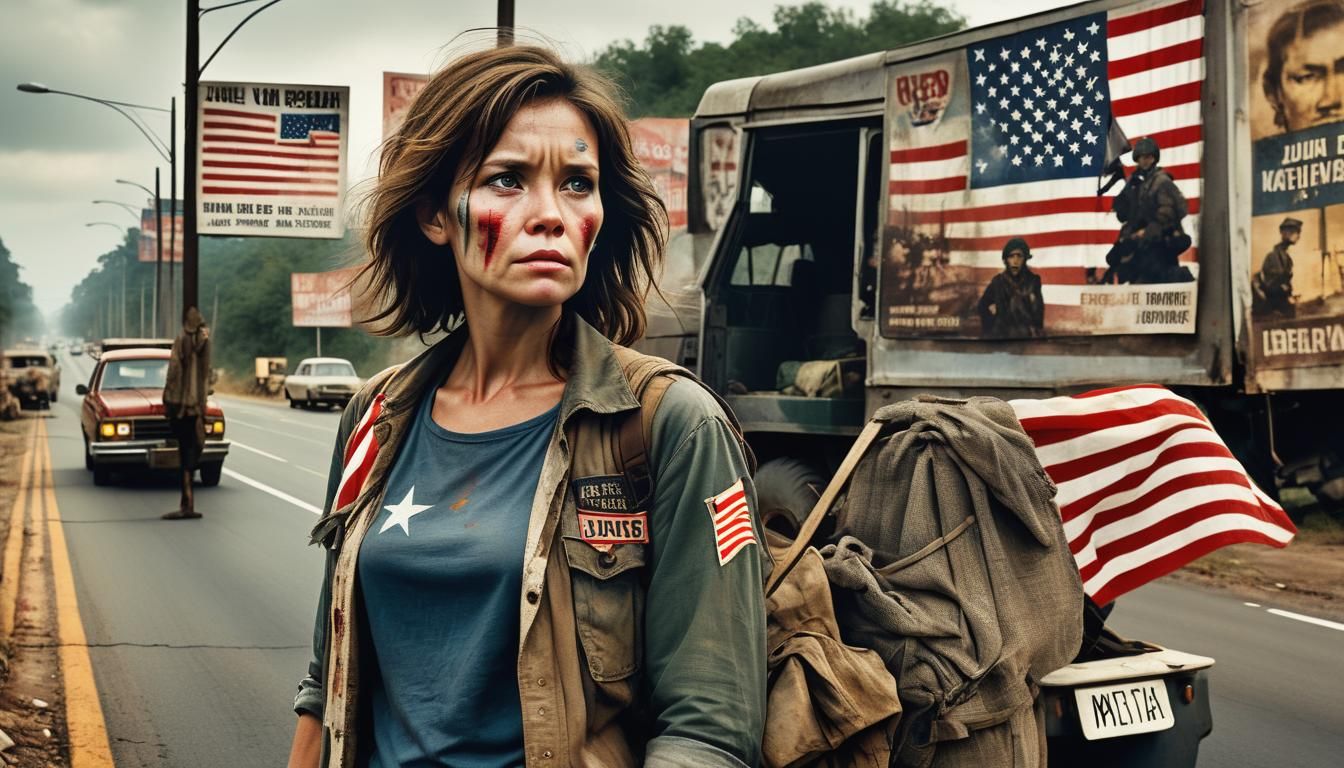 Dramatic Portrait: Working-Class Woman with American Flag