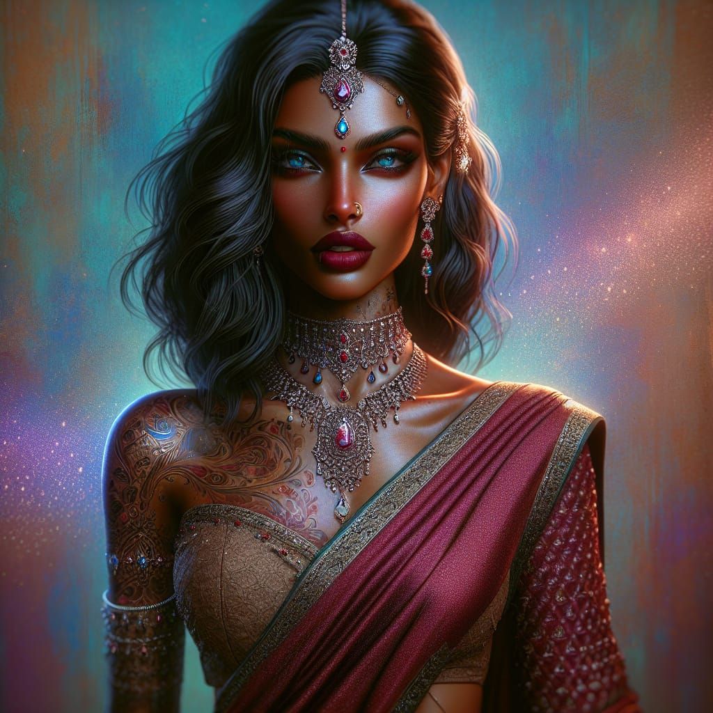Indian Woman with Six-Pack Abs in Digital Matte Painting