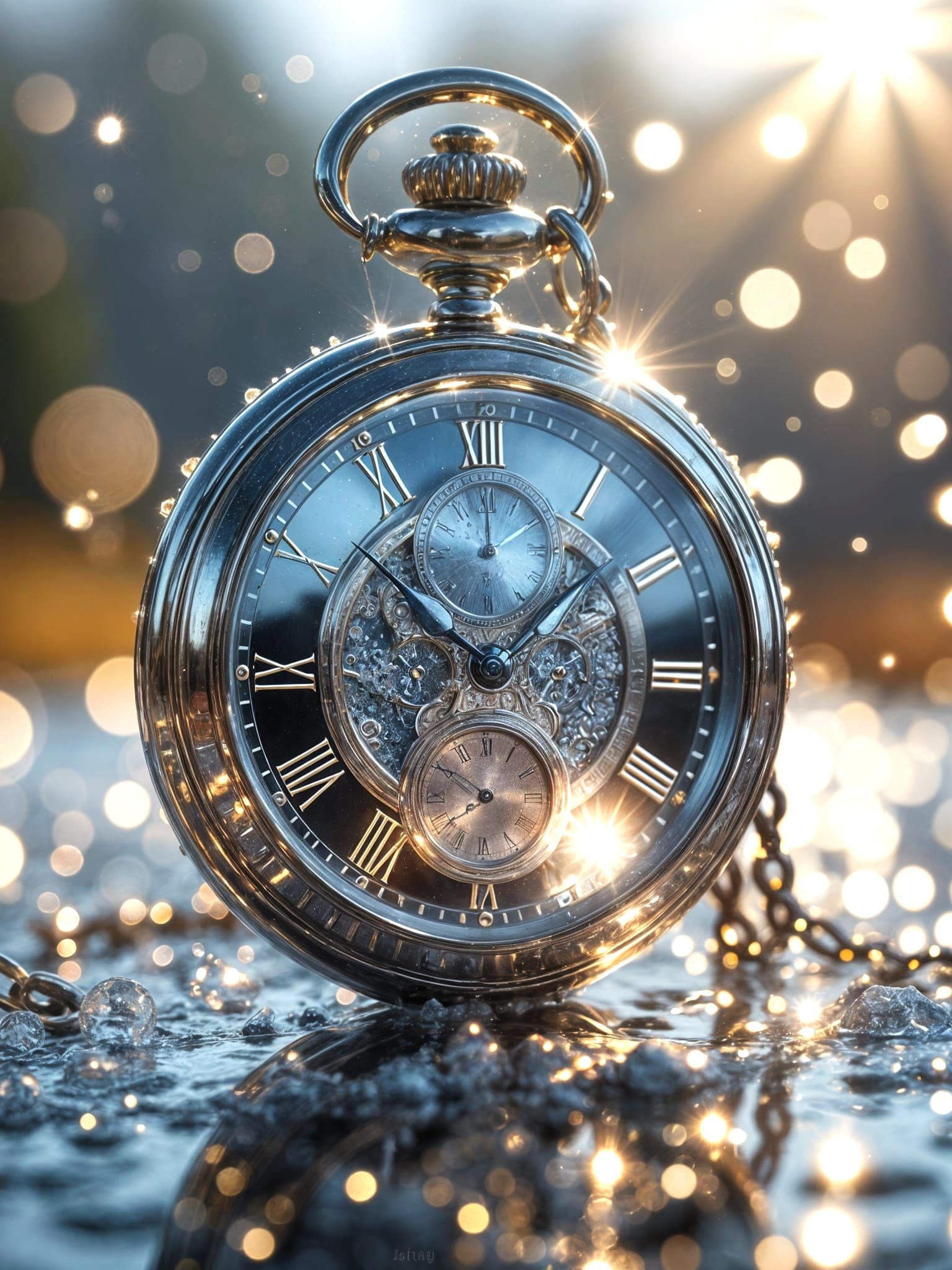 Icy Pocket Watch in Sunlight