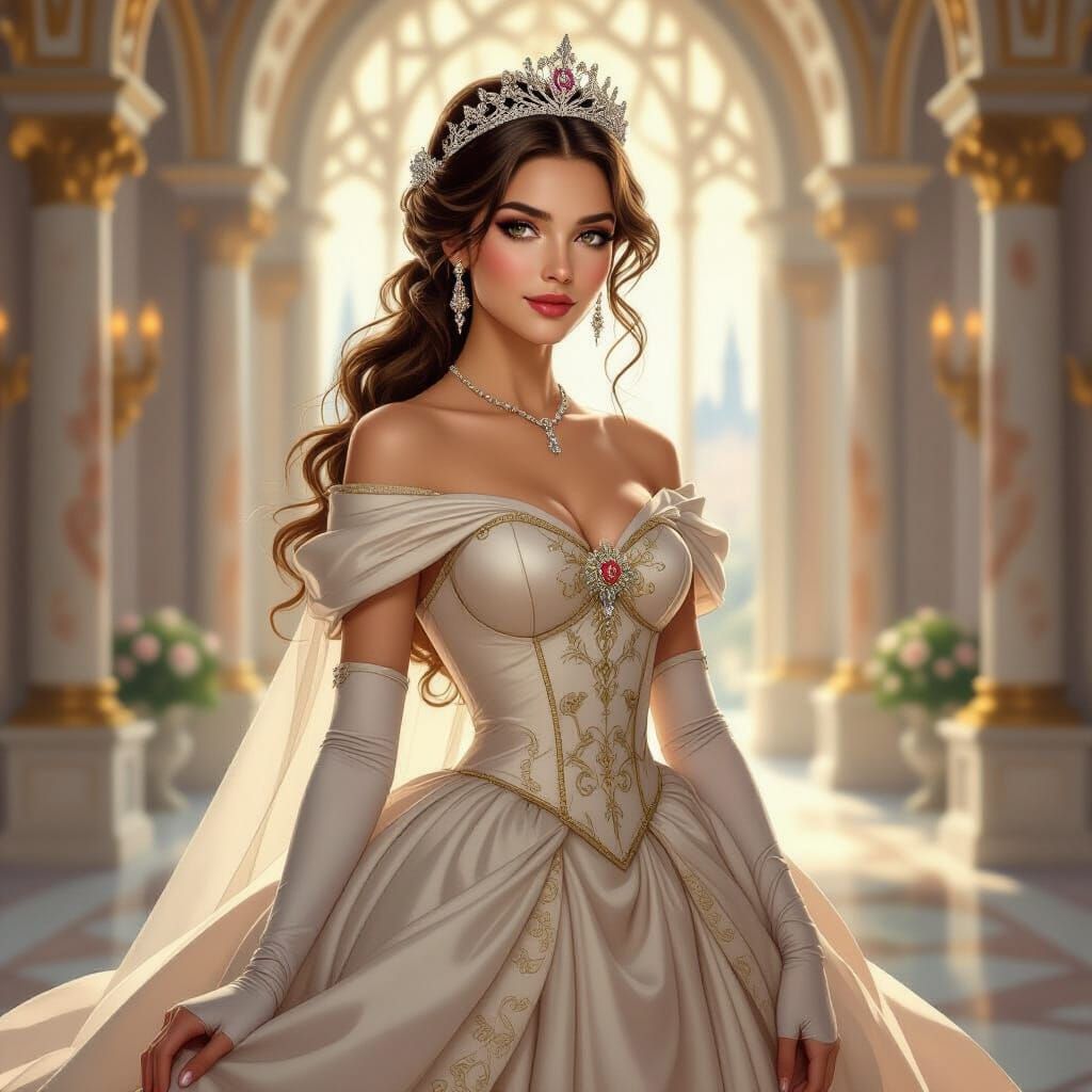 Regal Princess in Lavish Castle, Art Nouveau Style