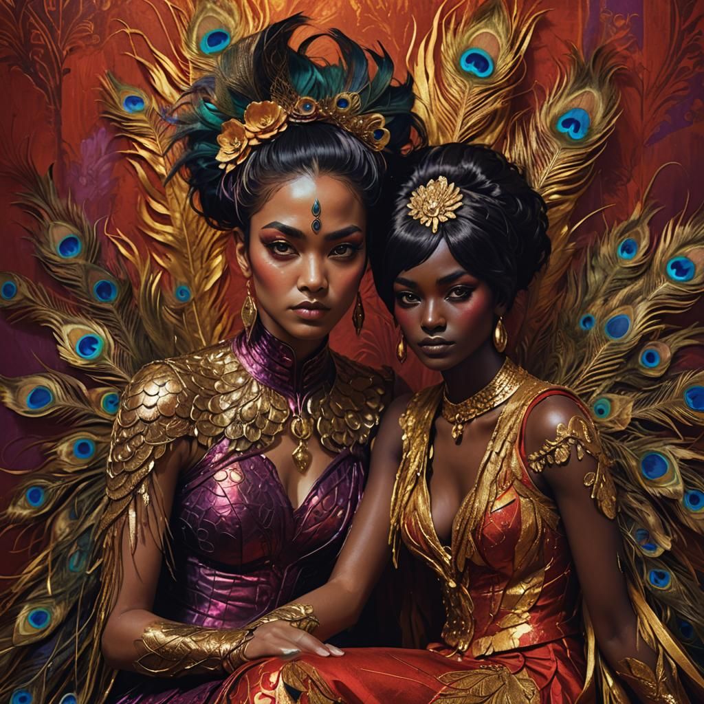 Fantasy Art: Golden Woman with Peacock Hair