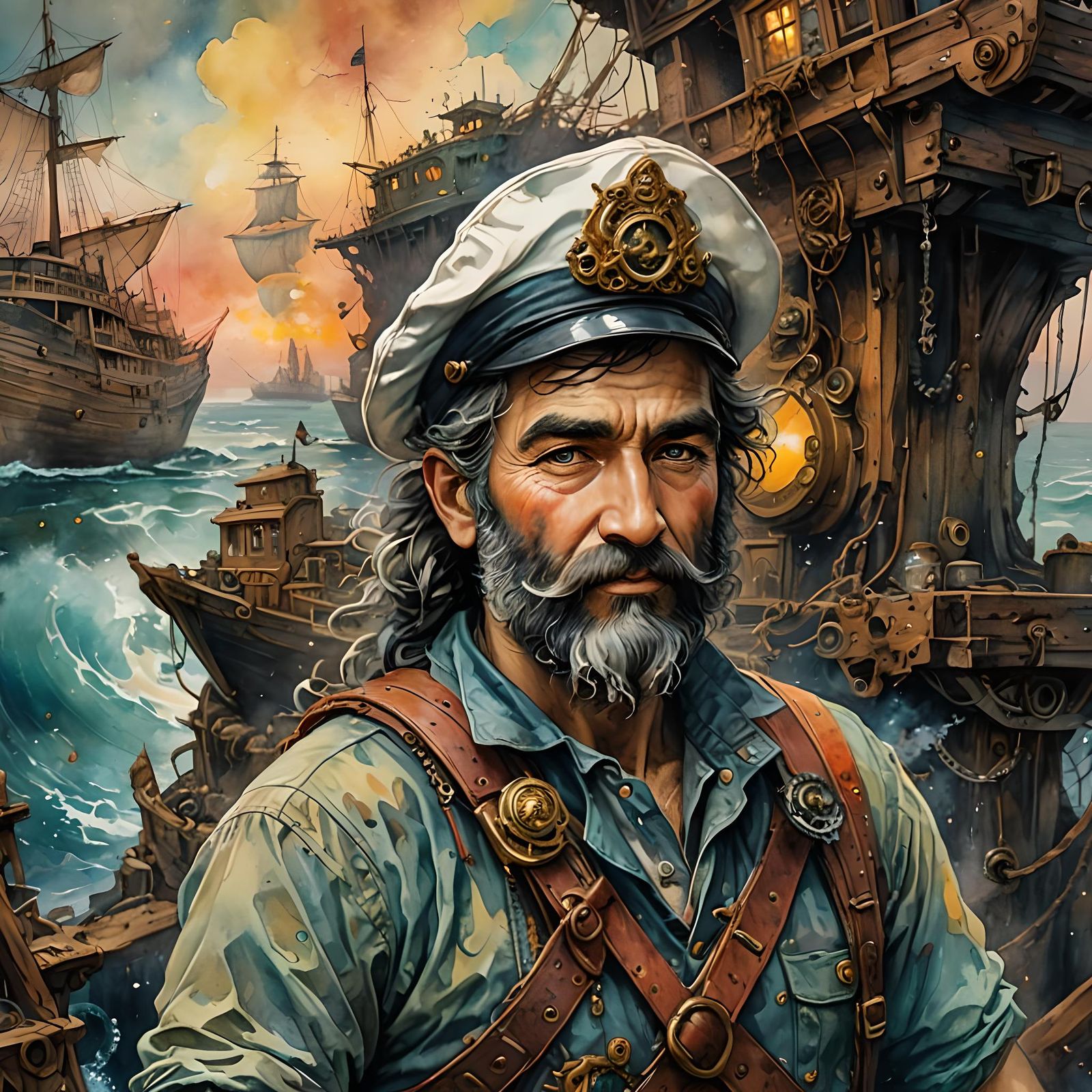 Barnacle Bill in Retro Watercolor Illustration