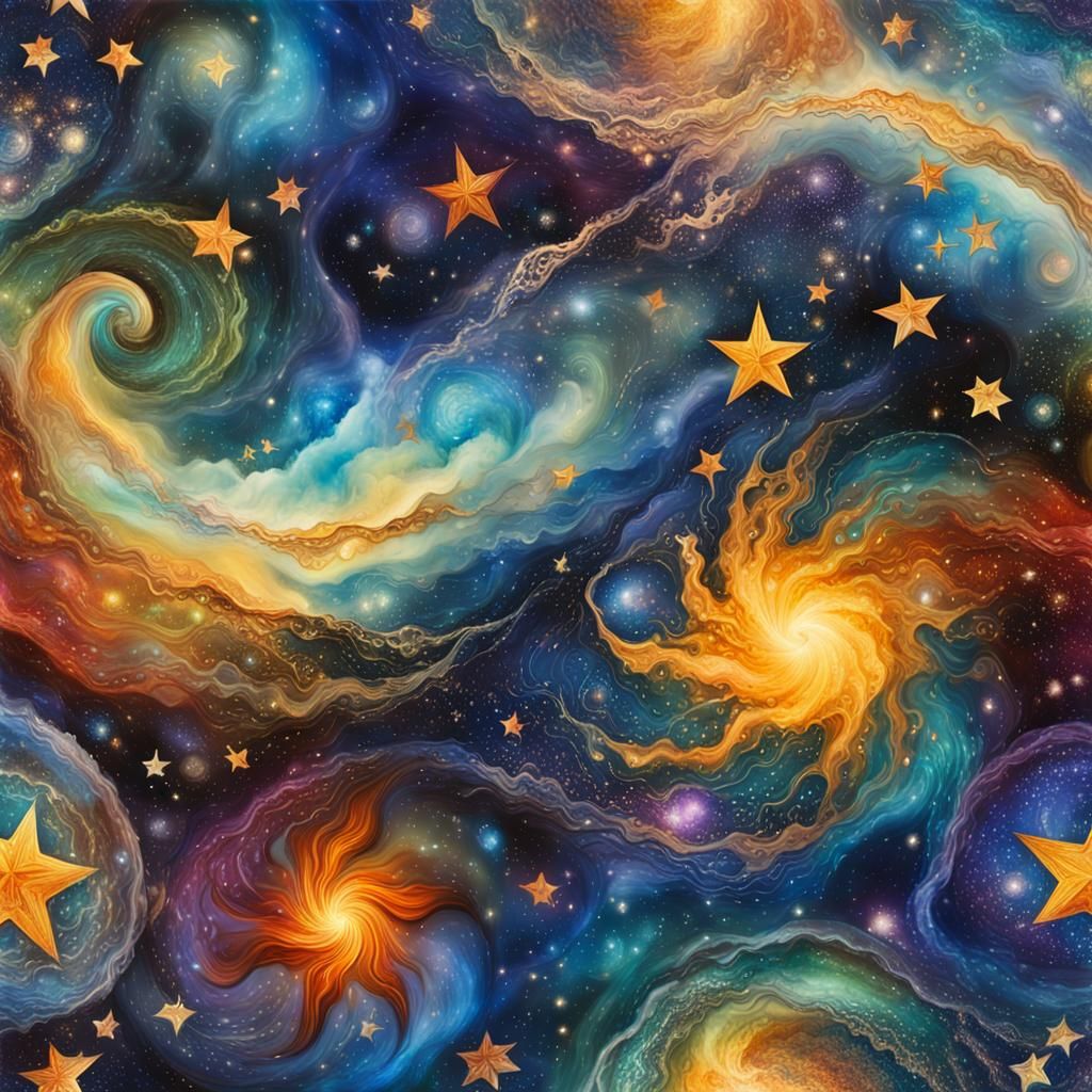 Opalescent Stars in Alcohol Ink Plasma Maelstrom