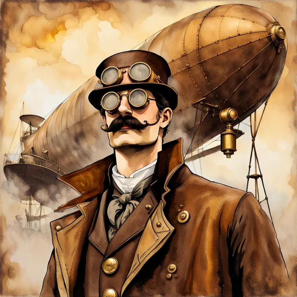 Steampunk Pilot Portrait in Sepia Tones
