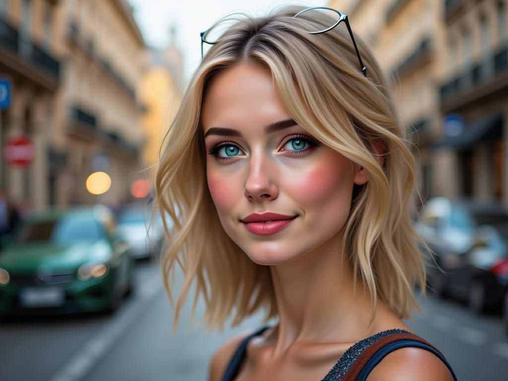 Woman Smiles in Gritty City Street Portrait