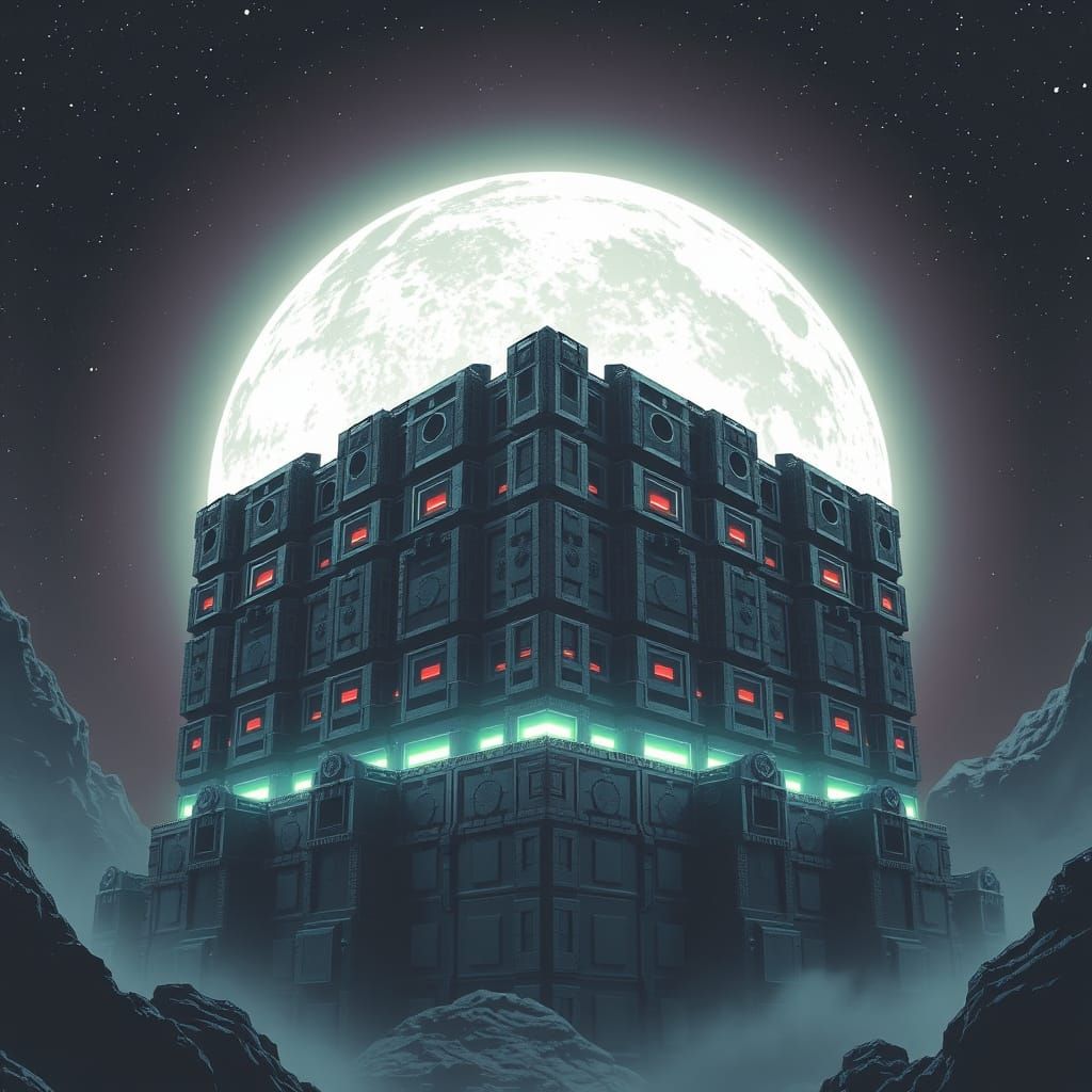 Brutalist Sci-Fi Monolithic Borg Cube