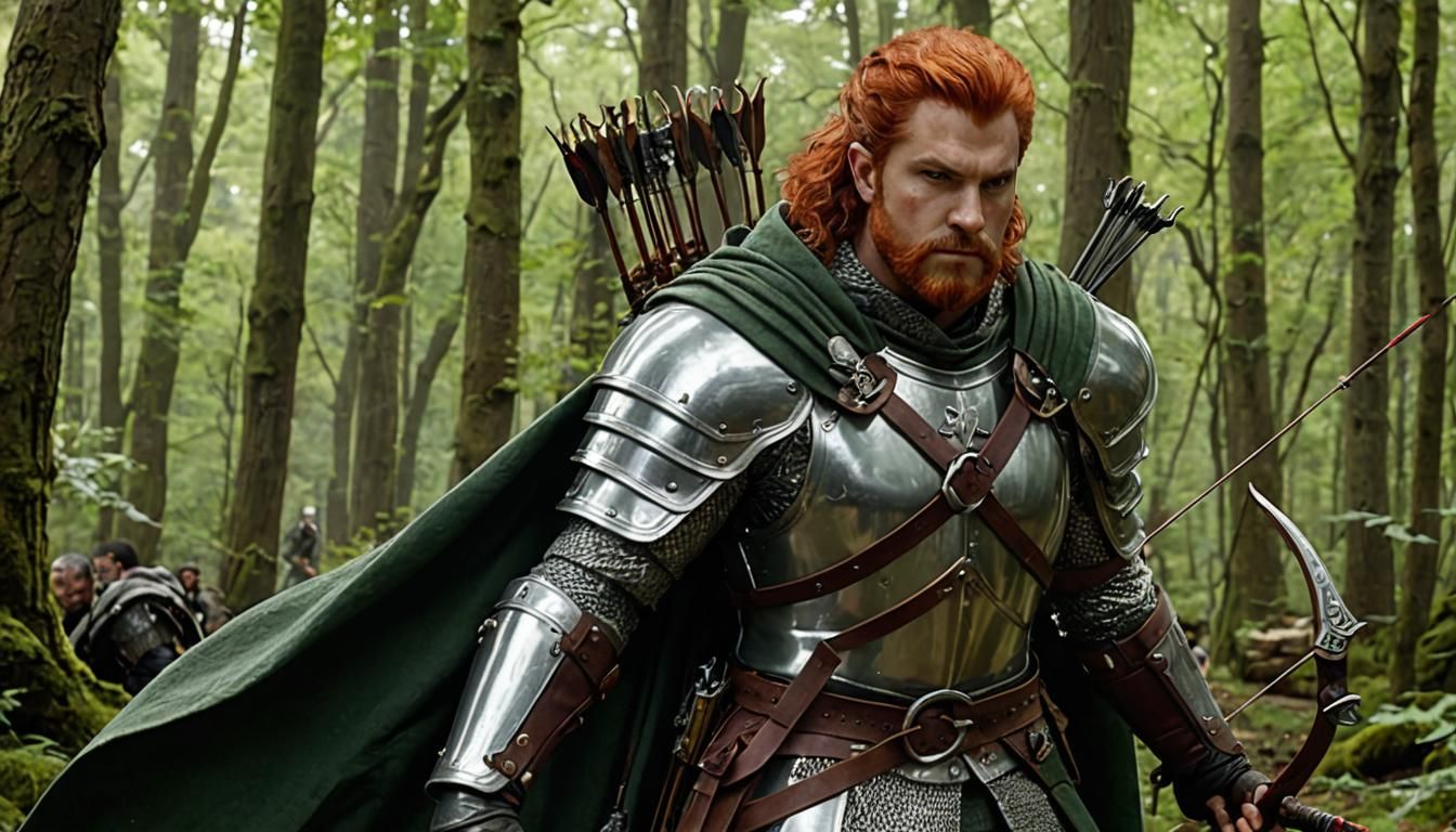 Archer-Ranger Aiming in Forest Scene