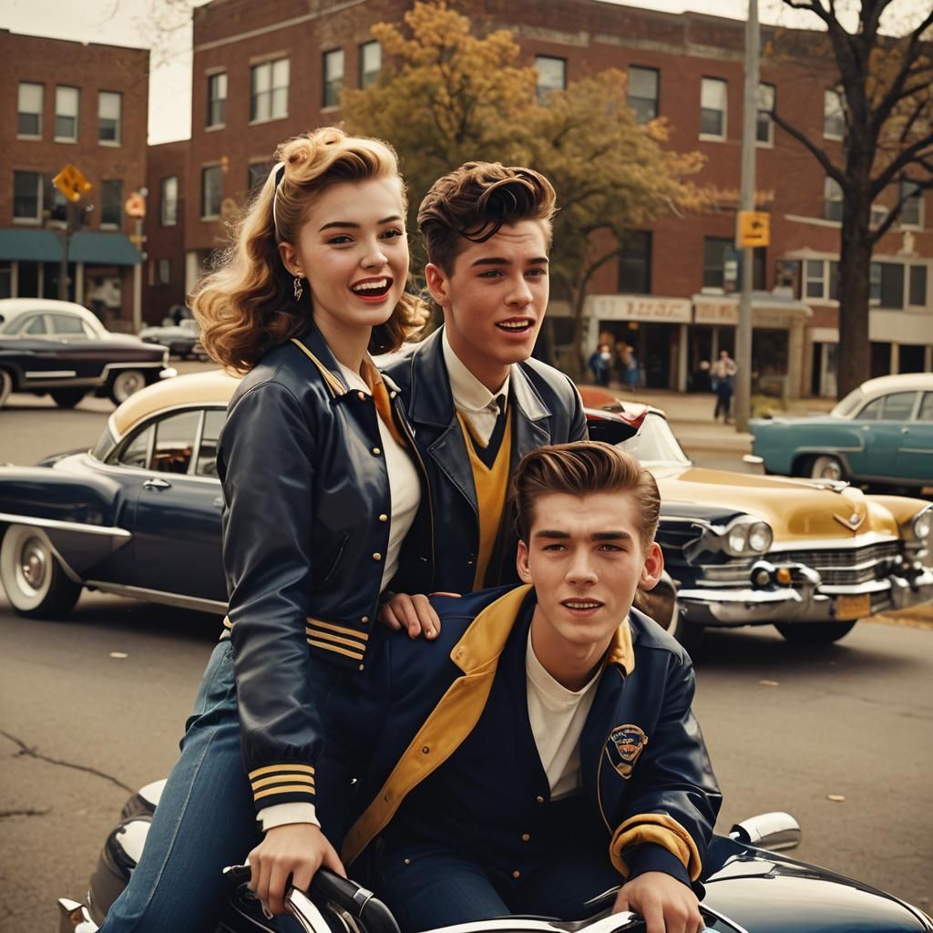 Teenage Couple in Cadillac: Nostalgic Americana Film Still