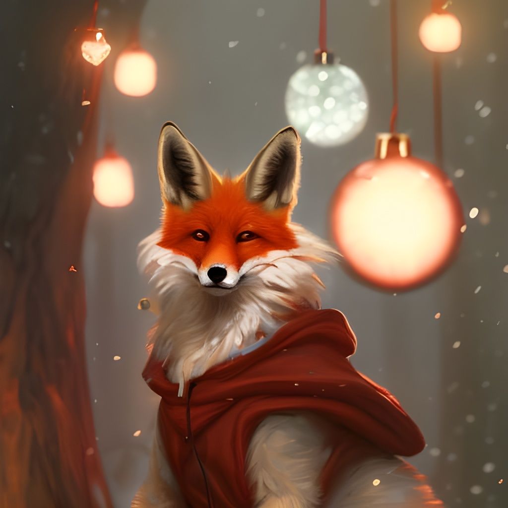 Christmas Fox in Hoodie, Dark Fantasy Concept Art
