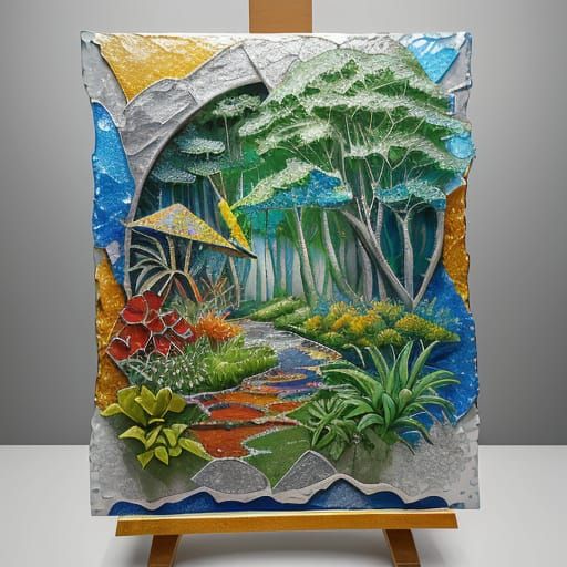 Abstract Landscape with Geometric Woven Lines