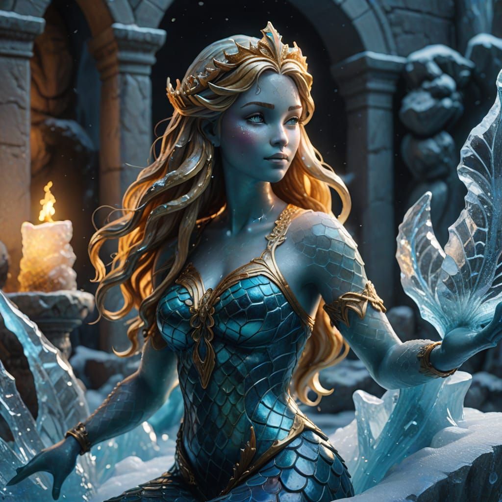 Icy Mermaid Sculpture in Fantasy Art Style