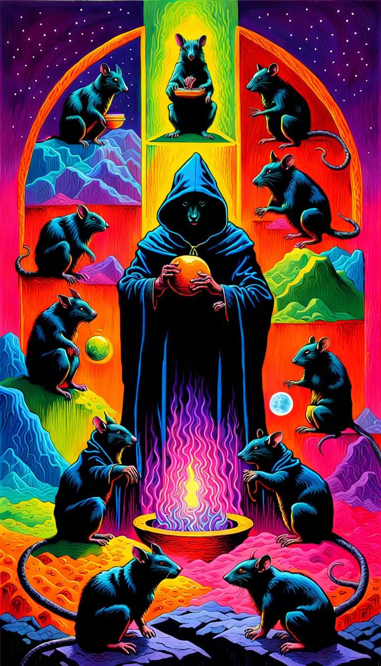 Psychedelic Rats Open Spirit Portal, Neon Art
