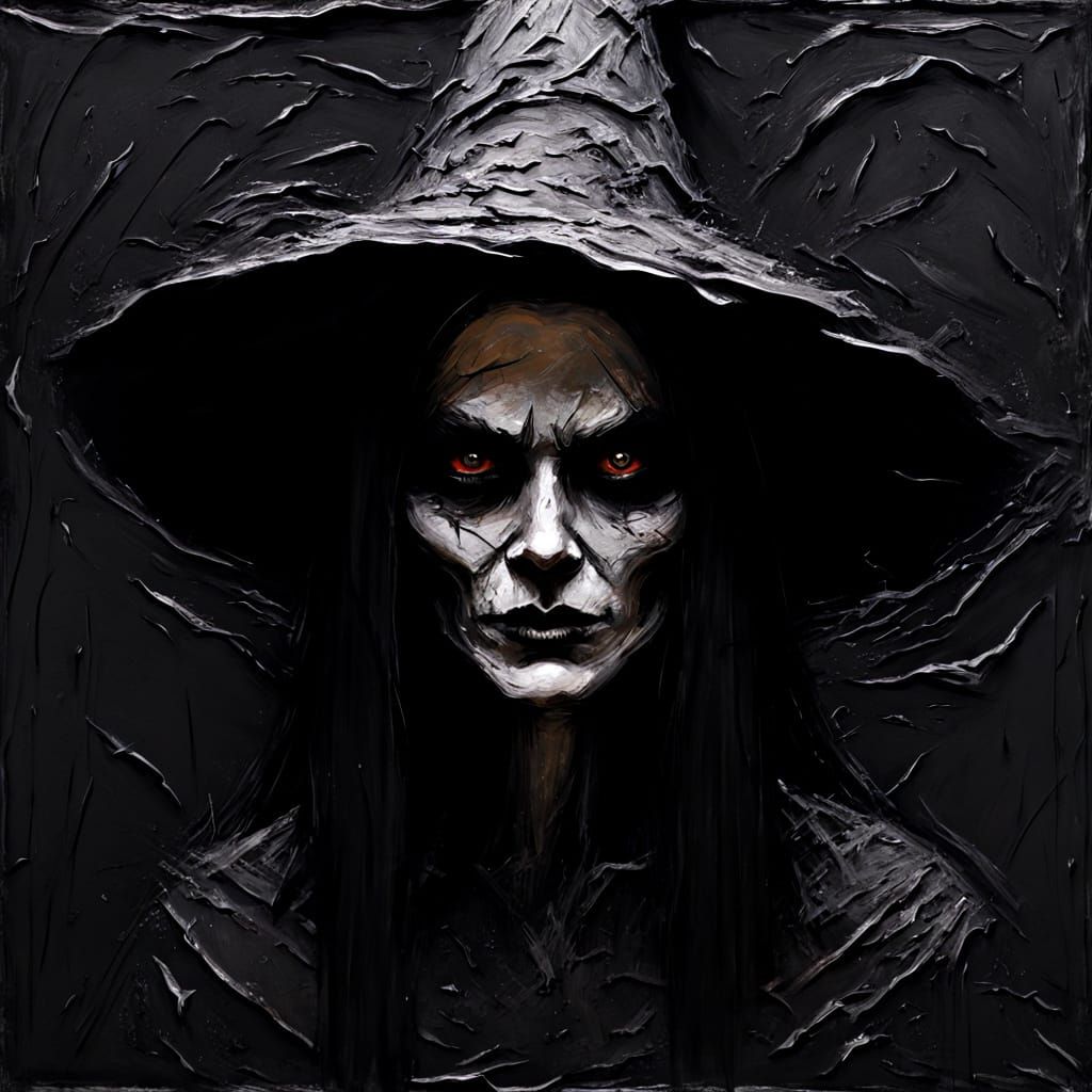 Sinister Witch Portrait in Impasto Oil Paint