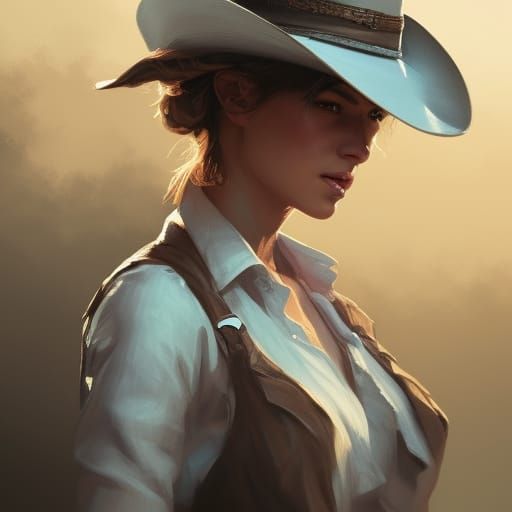 Detailed Cowgirl Portrait in Art Nouveau Style