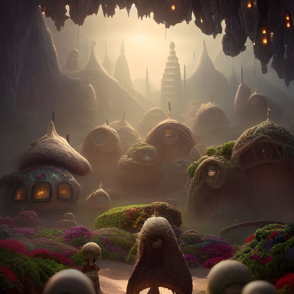 Cozy Alien Village Render in Cel-Shaded Style