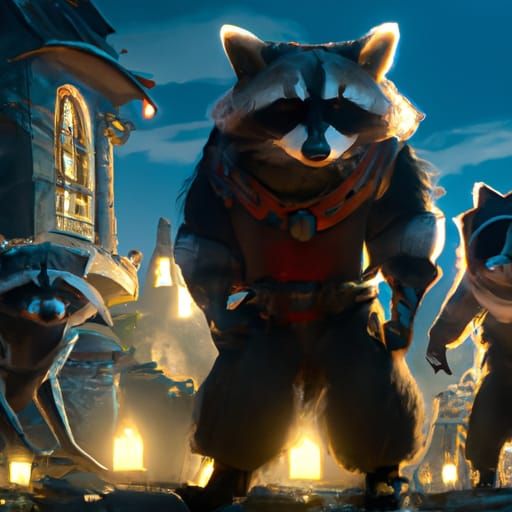 Raccoon Soldiers in Dark Fantasy Style