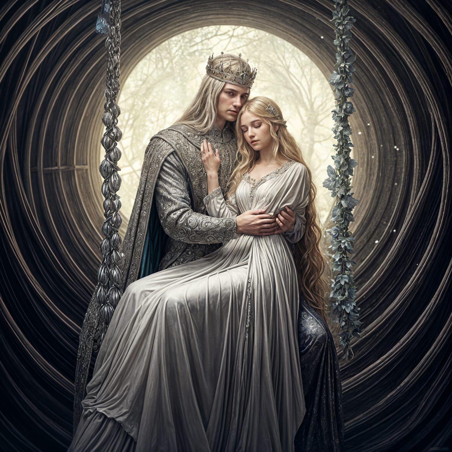 Magical King and Queen on Gem-Adorned Swing