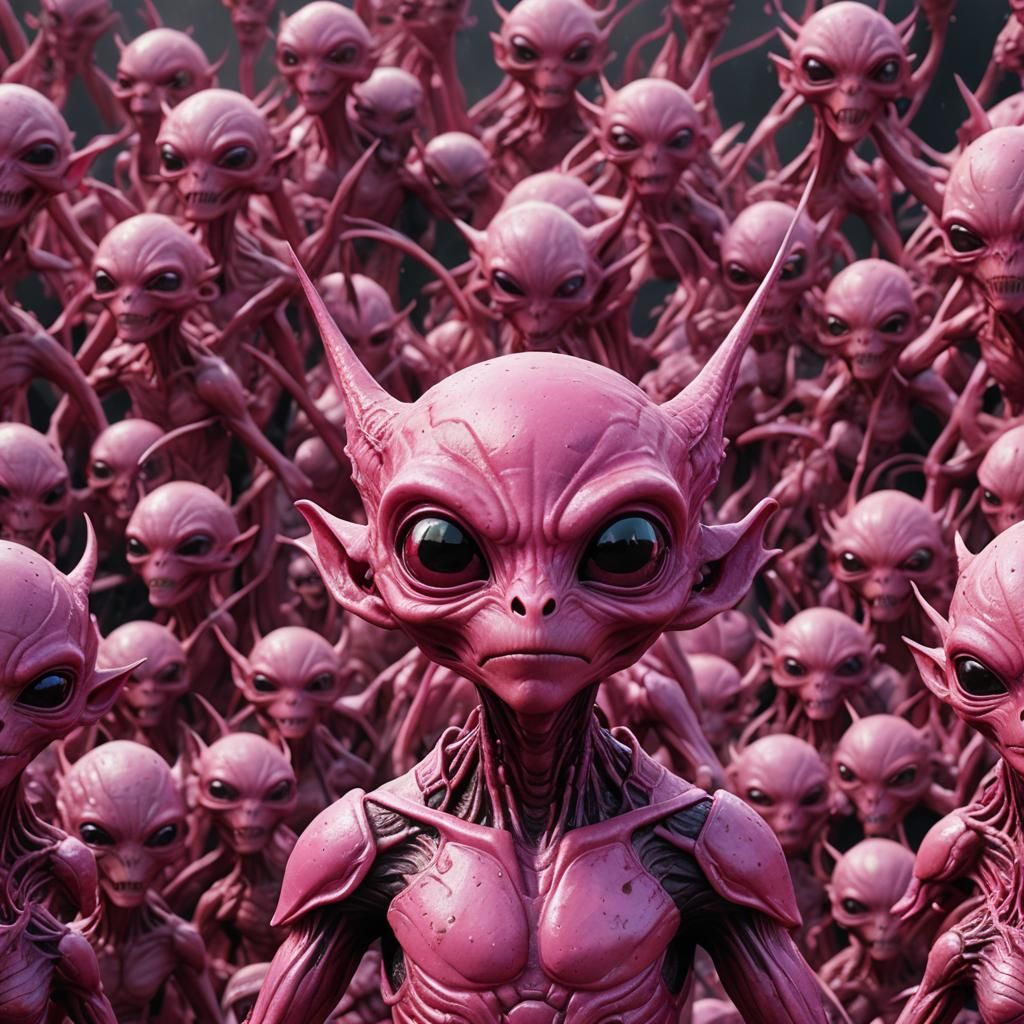 Head and Shoulders Portrait of Cute Evil Pink Alien