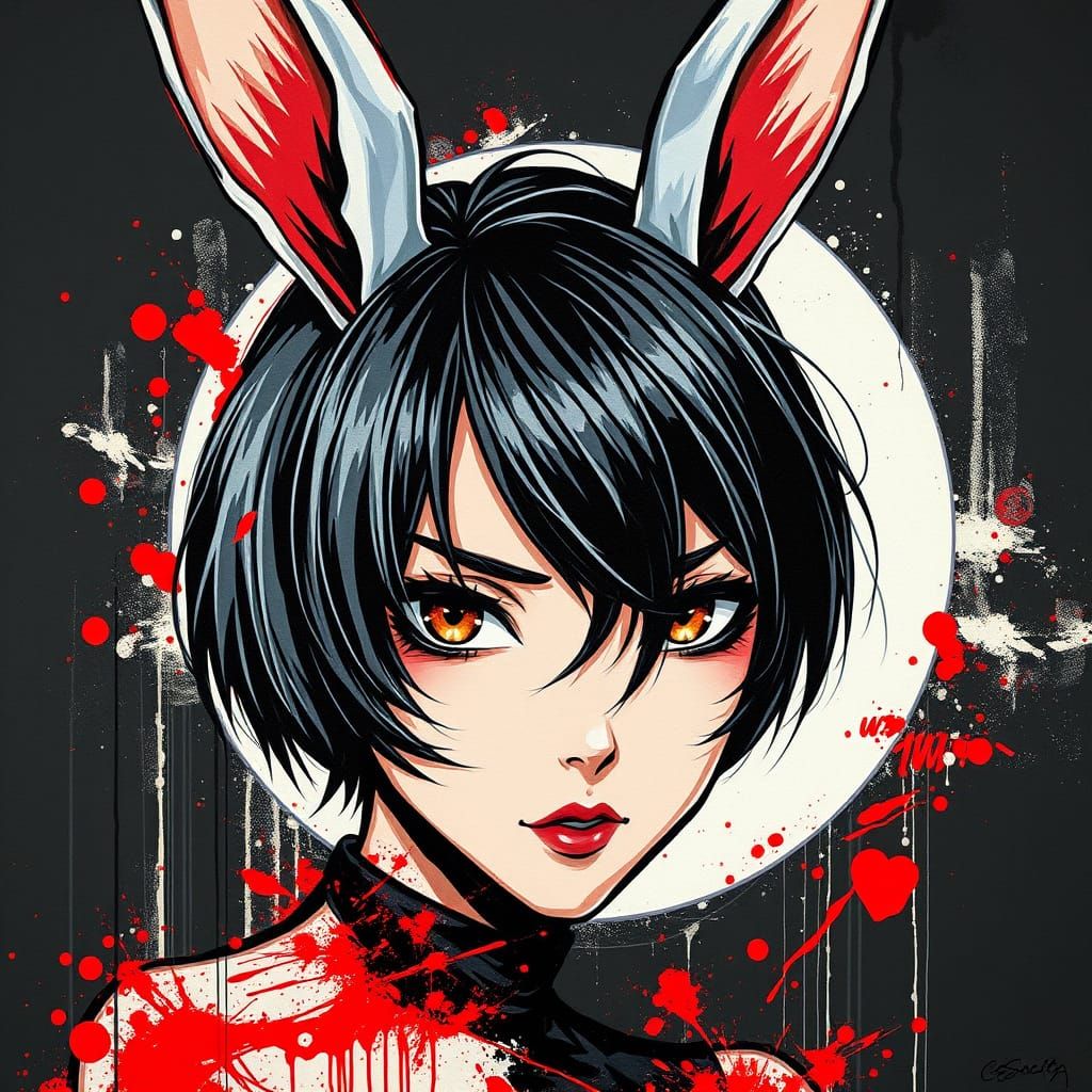 Vibrant Street Art Anime Rabbit Goddess