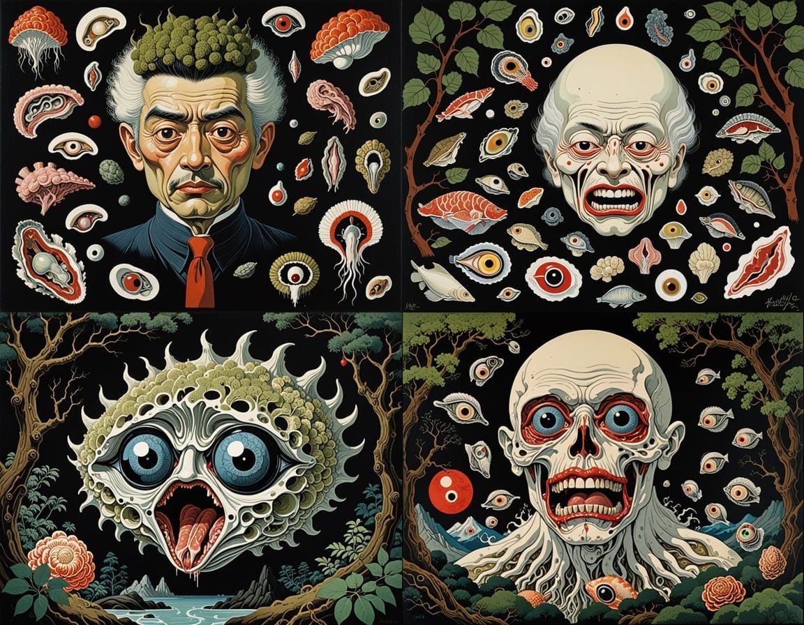 Ukiyo-e Anatomical Horror: Mythical Oyster Hybrid