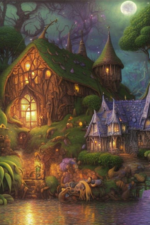 Magical Swamp Hut with Luminous Crystals