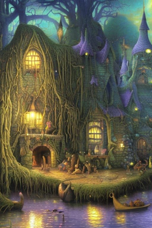 Magical Wizard's Hut in Swamp, Digital Illustration