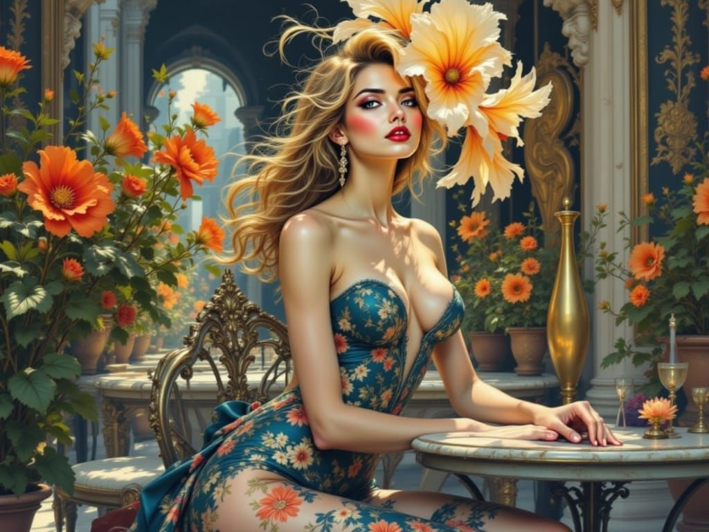 Pastel Garden Goddess in Whimsical Rococo Style