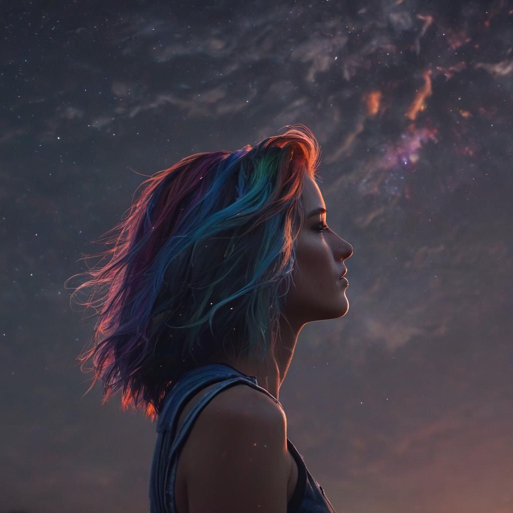 Dramatic Female Figure Under Starry Sky